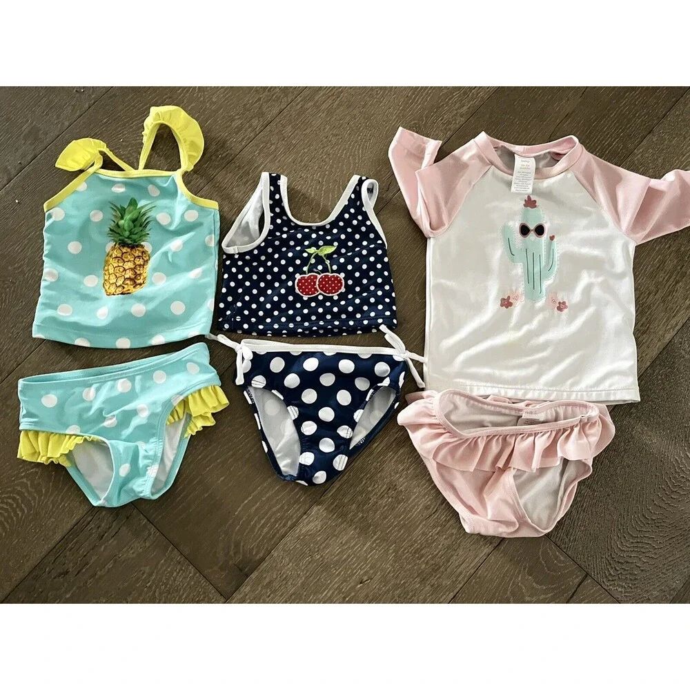 Lot Of 3 Toddler Girls Swimsuit Bikini Sets Rash Guard Gymboree Size 18-24mo/2T